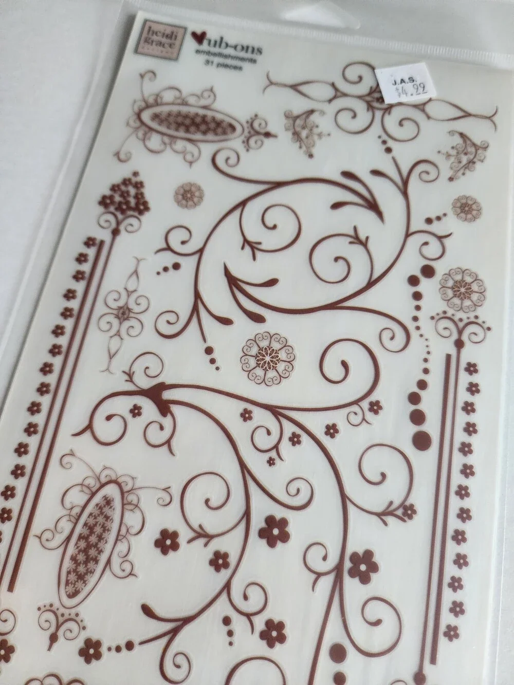Heidi Grace Rub-On Transfers - Floral Maroon Scrolls Flowers - RETIRED NEW 27